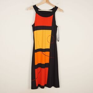Joseph Ribkoff Black Red Orange Sleeveless Sheath Boat Neck Dress Womens Sz US 4